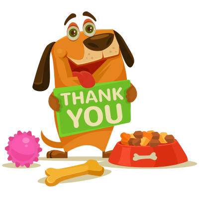 wiggles thank you graphic - dog holding thank you sign